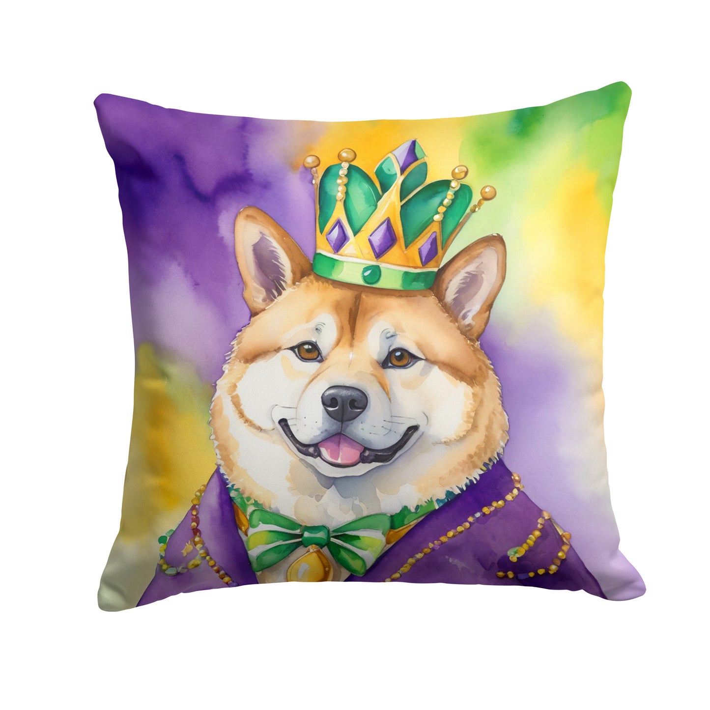 Akita King of Mardi Gras Throw Pillow Machine Washable, Indoor Outdoor Decorative Pillow for Couch, Bed or Patio, 18Hx18W